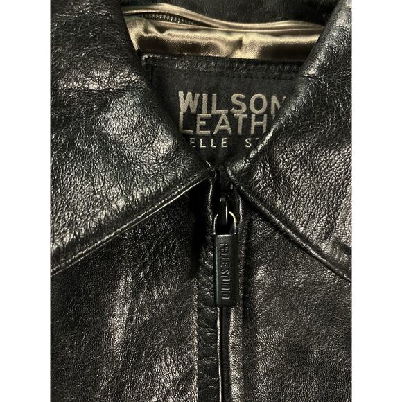 Men's L Wilsons Black Leather Coat Removable Thinsulate Lining Zip Up Minimalist - Picture 8 of 16